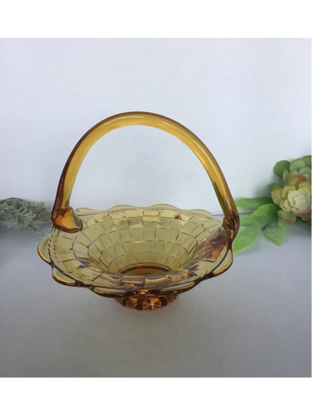 Vintage Amber Glass Basket